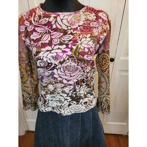 Jane Ashley Vintage Y2K Floral Sequin Top Sheer Bell Sleeves S Boho Hippie Indie